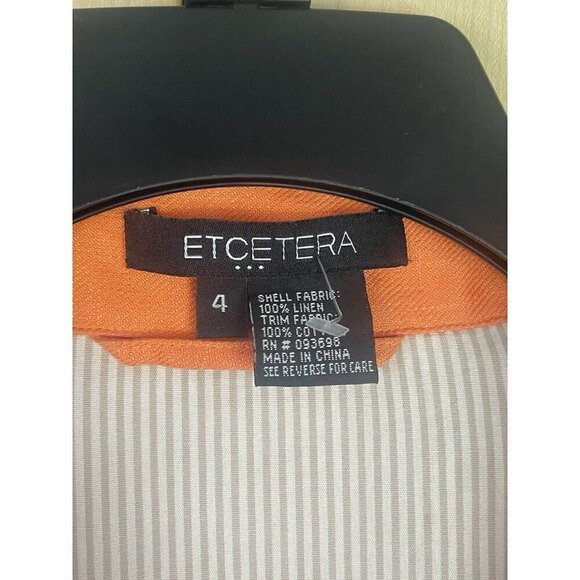 Etcetera Sz 4 Orange Linen Blazer Retro Jacket Lined with Front Pockets - Picture 4 of 5